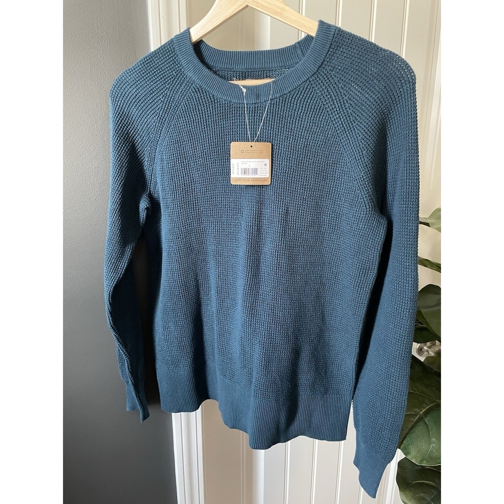 Eddie Bauer Waffle Knit L/S Crew Neck Cotton size Small | Marine Teal | NWT